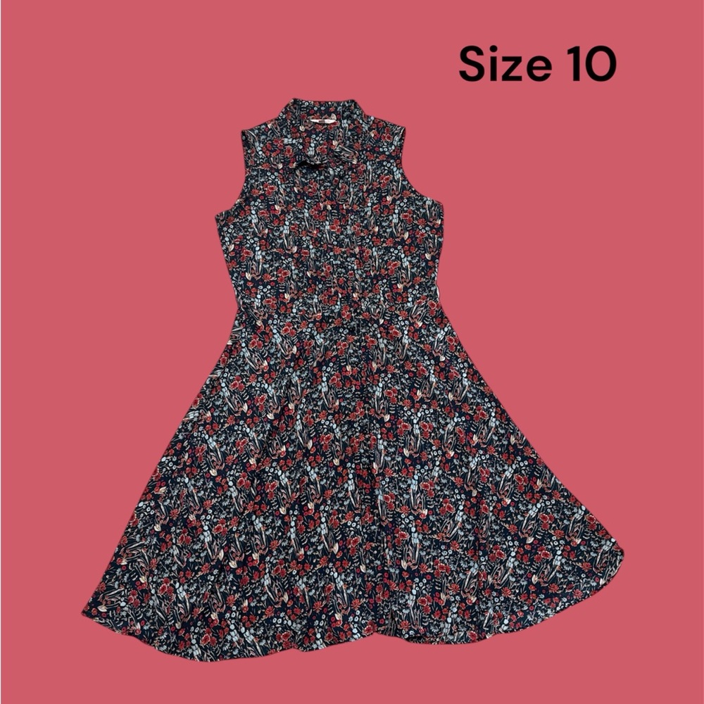 Floral Sleeveless Dress - Black and Red
